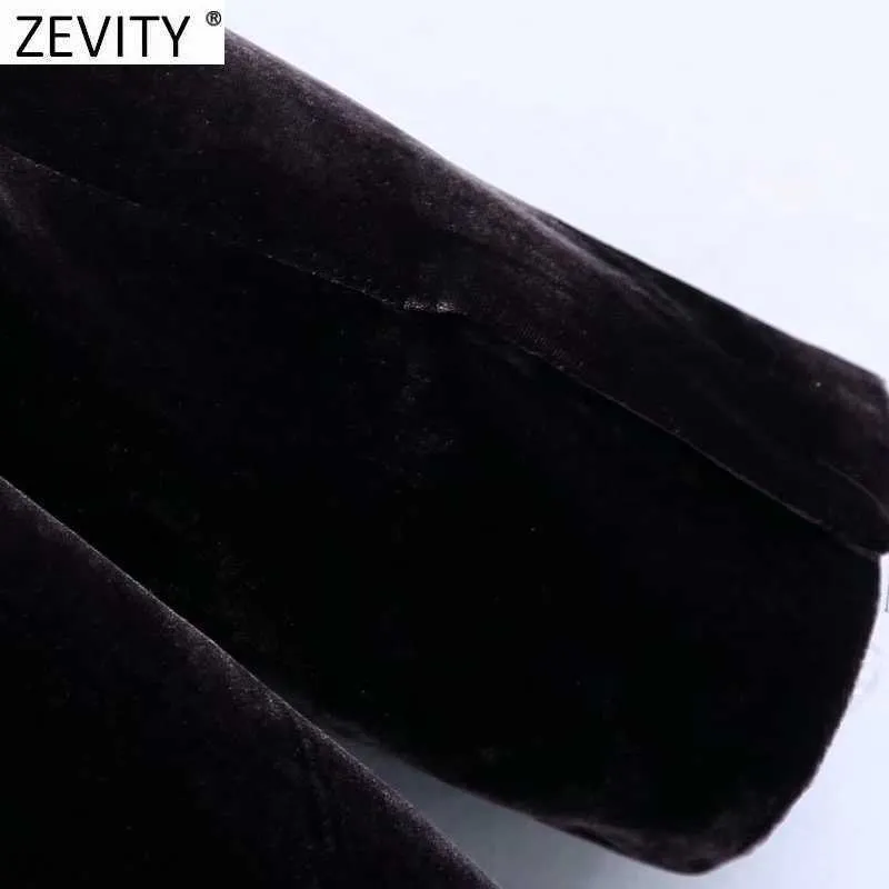 Zevity Women Chic Dubbelbröst Fritid Velvet Blazer Coat Lady Långärmade Fickor Outwear Suit Office Tops CT660 210603