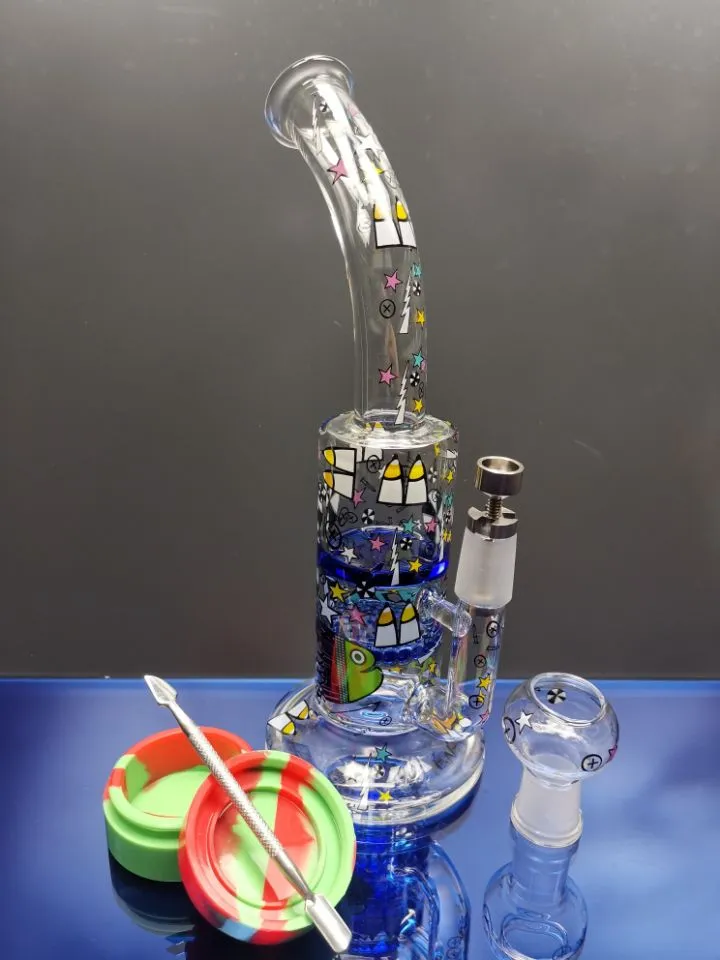 Glasbong med färgklistermärke honungskaka turbin perc glas vatten rör dab rigg med titan nagel 18,8 mm fog sestshop
