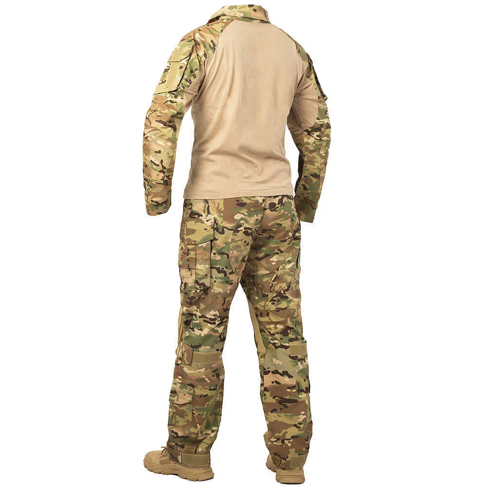 MeGe Tactical Camouflage Militär Combat Uniform Sätta Skjortor Lastbyxor med Pads G3 Utomhus Soldat Airsoft Paintball Kläder X0909