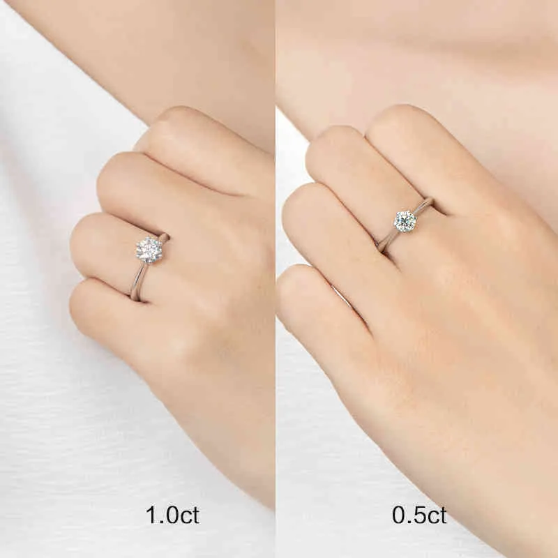 Lesf moissanite diamante 925 prata anel de noivado clássico redondo feminino presente de casamento tamanho 0 5 1 0 quilate217p