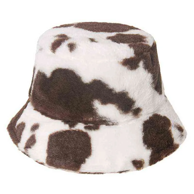 Femme hiver chaude épaissie bougeeuse moelleuse chapeau de chapeau de lait de lait de lait de vache à crampons imprimés écran solaire Panama pêcheur capg g220311