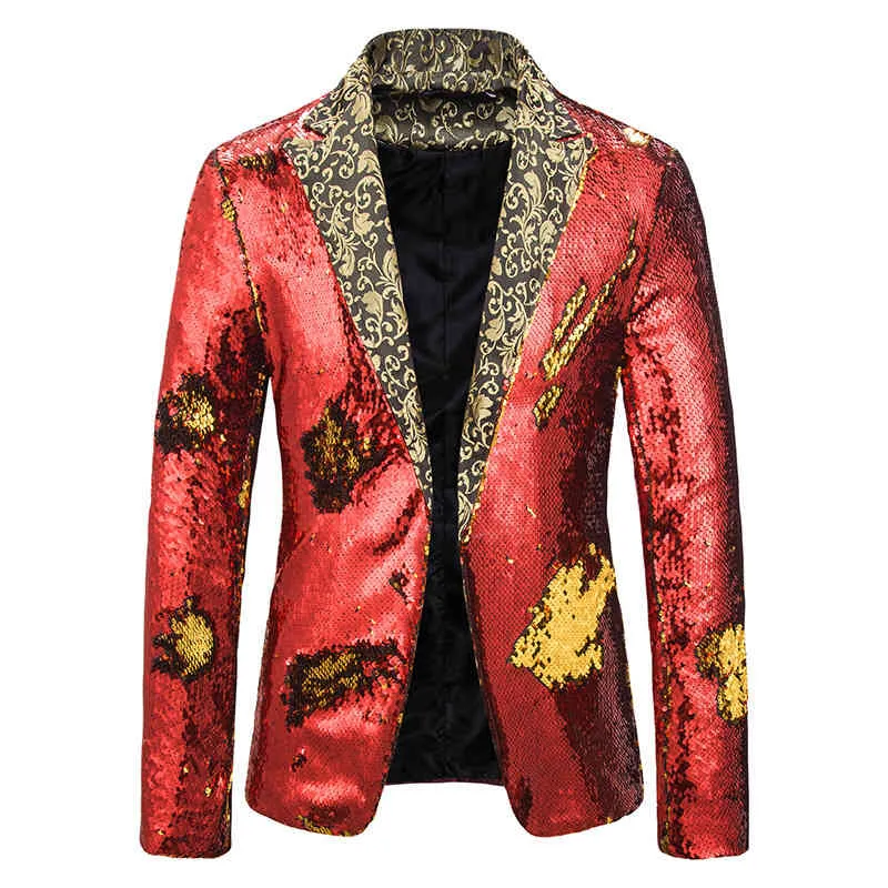 Mor Pullu Gliiter Suit Ceket Erkekler Şık 2 Renk Dönüşüm Kulübü Parti Balo Blazers Şarkıcılar için Erkek Sahne Kostümleri 210522