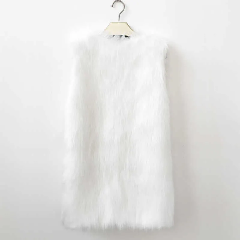 Naiveroo Fluffy White Faux Fur Vest Autunno Inverno Donna Giacca lunga in pelliccia Cappotto Morbido caldo senza maniche Plus Size Capispalla Parka Y0829