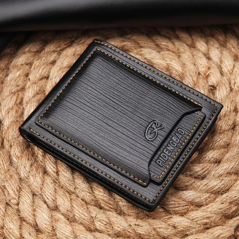 Portefeuilles man vintage casual heren kwaliteit lederen portemonnee korte tweevoudige portemonnee munt pocket mannelijke verwijderbare kaartslot12730