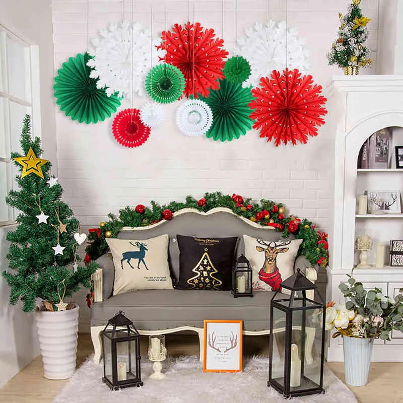 decoração de natal definir escuro verde vermelho branco fãs floco de neve fã de aniversário casamento ano festa de Natal suprimentos