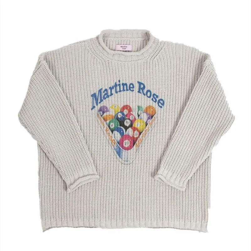 Heren Truien Off-shoulder Martine roze dikke naald gekrompen gebreide Pullover OS-stijl biljart bedrukte sweater