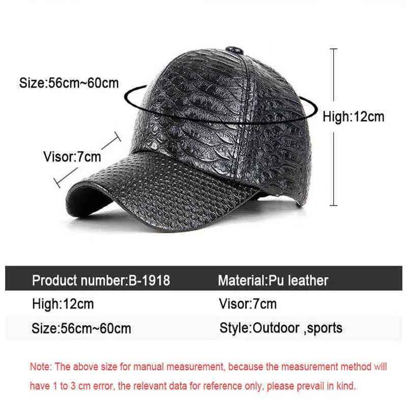 Boné masculino de couro granulado de crocodilo de alta qualidade Boné de beisebol Snapback Hat esportivo casual Gorras ajustável Dad Bone Hats Masculino AA220304