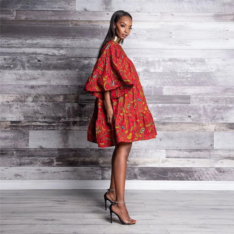ISAROSE Femmes Robes Africaines Ethniques À La Mode Dashiki Vêtements Imprimé Rich Bazin Manches À Volants Oversize Dames Ankara Robe De Soirée 210422
