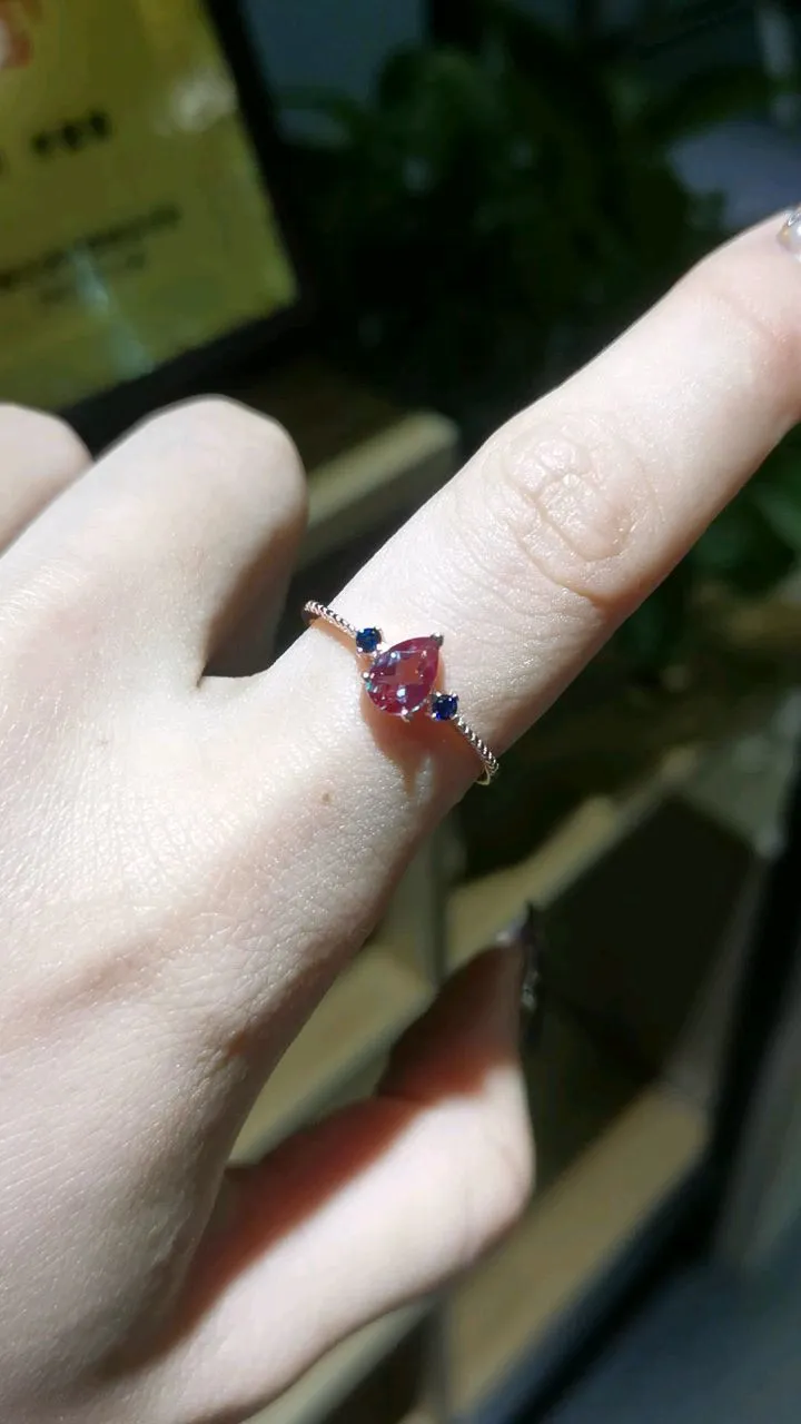 Beautiful 925 Silver Jewelry Pear 5x7mm Color Change Stone Lab Grown Alexandrite Engagement Wedding Ring For Women Gift