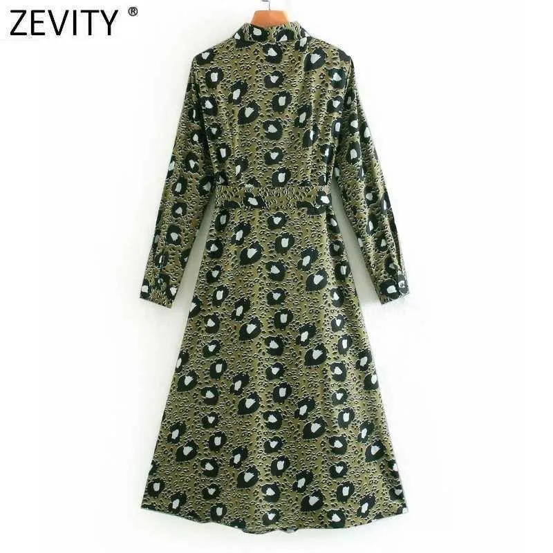 Zeefity Dames Vintage Turn Down Collar Leopard Print Boogdas Sjerpen Shirt Jurk Femme Lange Mouw Casual Slank MIDI Vestido DS4945 210603