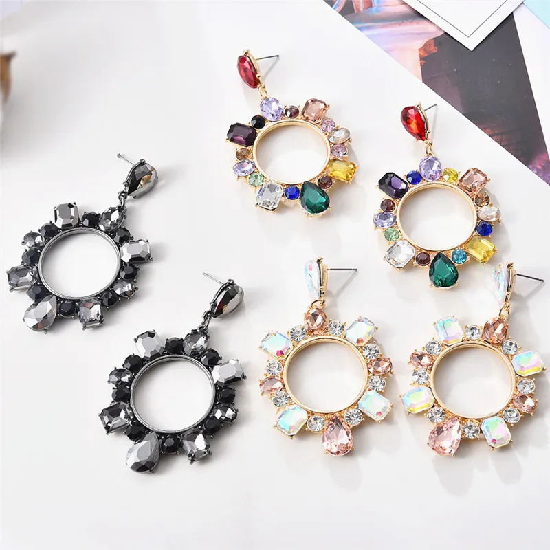 Iced Out Drop Stud Earrings Jewerly Women Round Circle Dangles Fashion Designer Bling Crystal Rhinestone Wedding Party Statement C291i