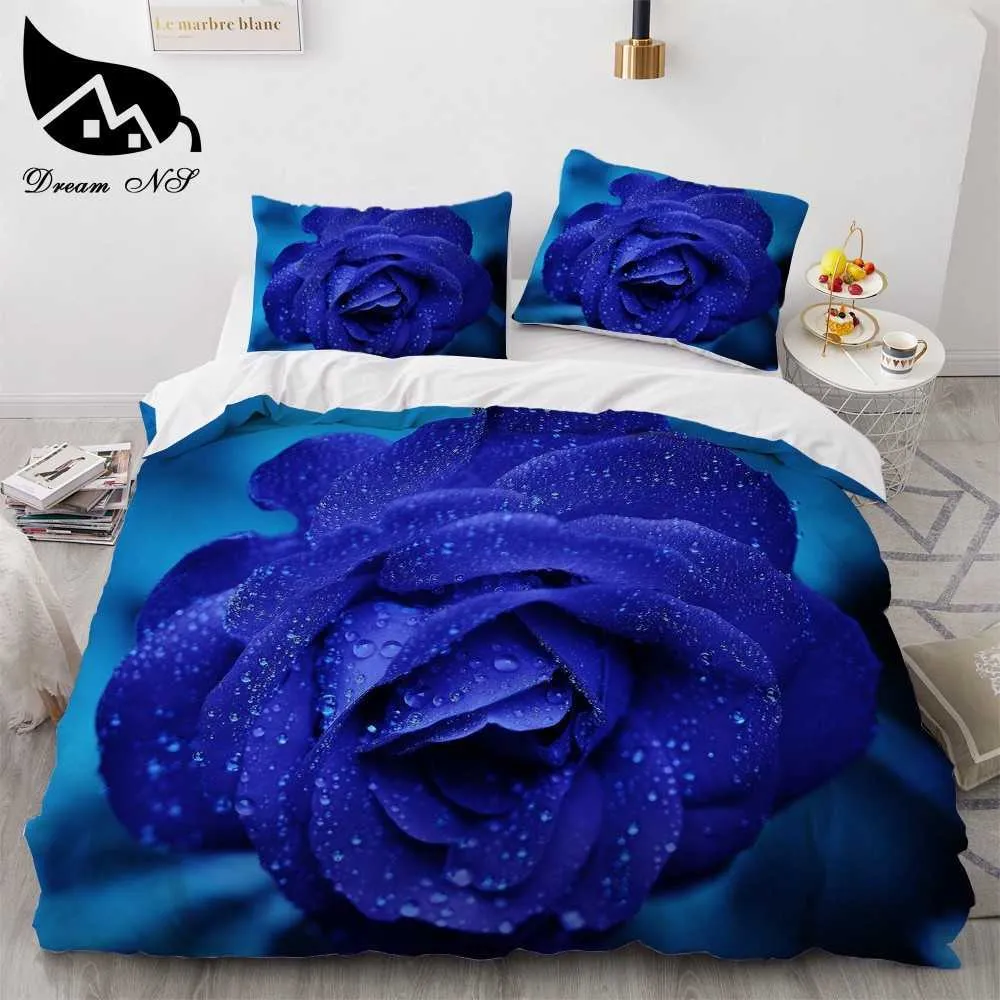 Dream NS Sale 3D Bedding Sets Reactive Print Purple Rose Flowers Pattern Quilt Cover Bed juego de cama 211007