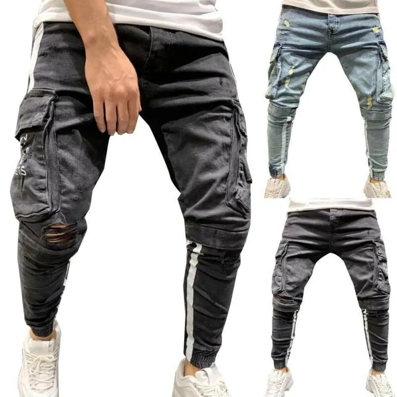 Pantaloni stile uomo jeans strappati distrutti con foro pantaloni in denim gamba skinny pantaloni slim fit S-3XL