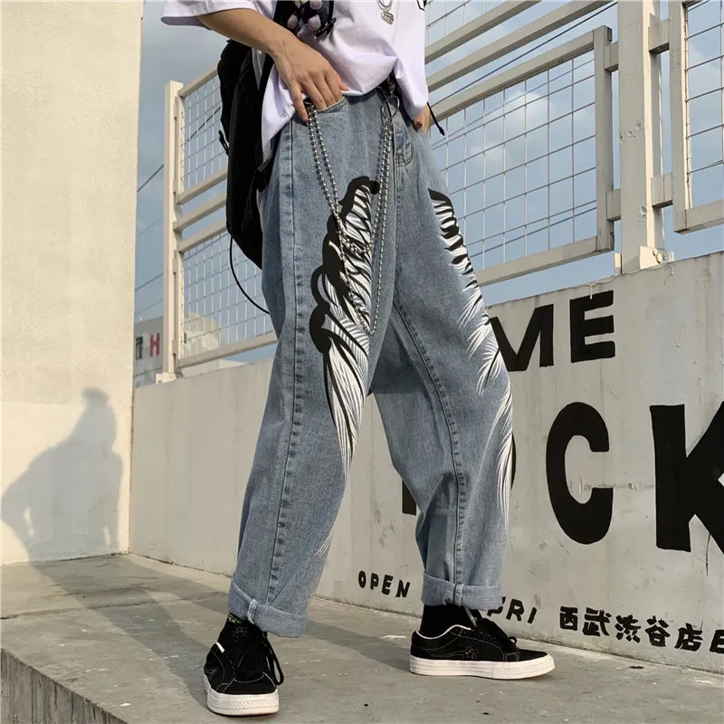 Spring Casual Jeans Femme Pantalons longs Cowboy Femme Lâche Streetwear Wings Pantalon Pantalon ZA5198 210427