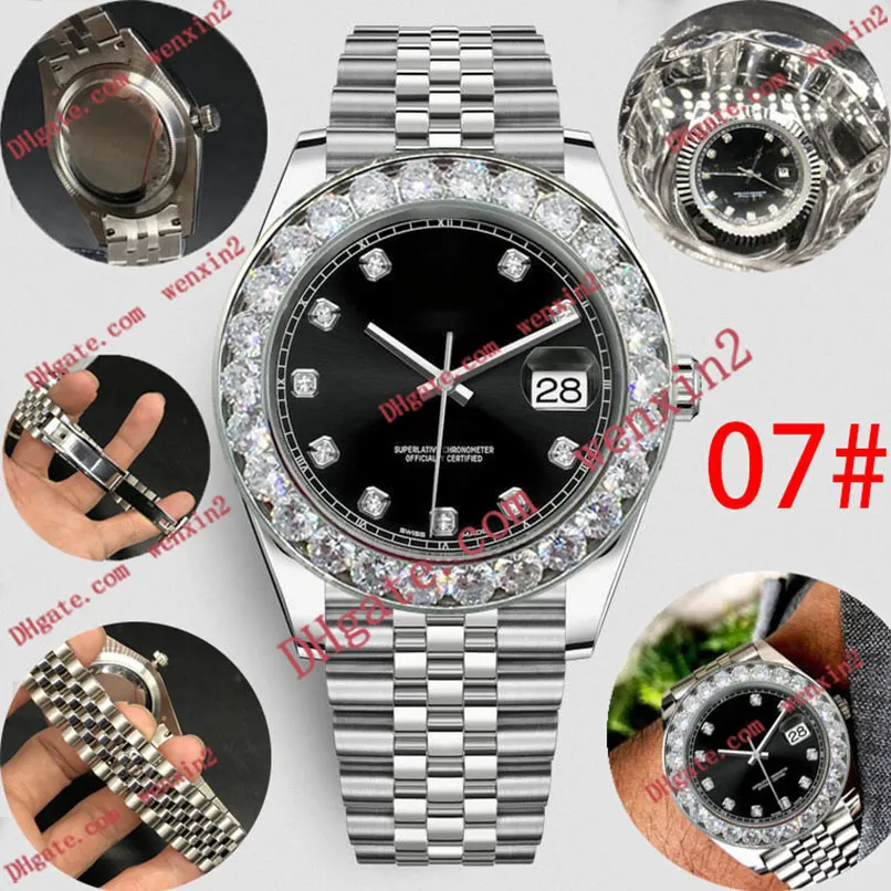 Les hommes énormes de diamant regardent le cadran de pétoncles Mechanica automatique 43mm acier de haute qualité natation sports imperméables style classique or noir montres-bracelets