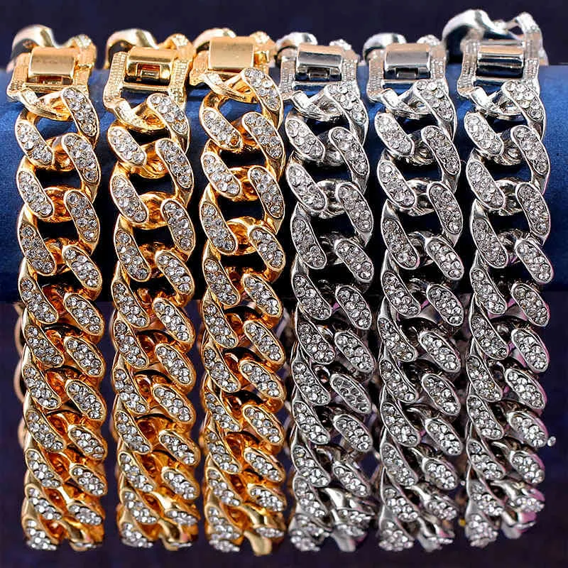 Neue Mode Luxus 12mm ECED Out Cuban Link Chain Armband für Frauen Männer Gold Silber Farbe Bling Strass Schmuck1949990