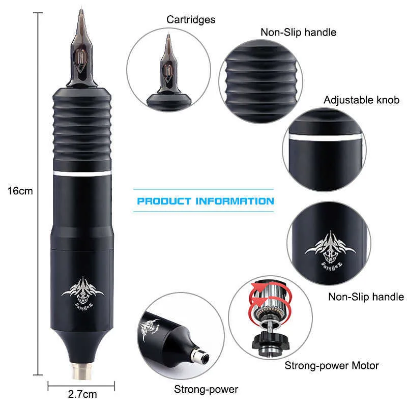 Professional Tattoo Machine Kit LCD Power Supply Rotary Pen With Cartridges Needles Permanent Makeup for Artist 2106224428823