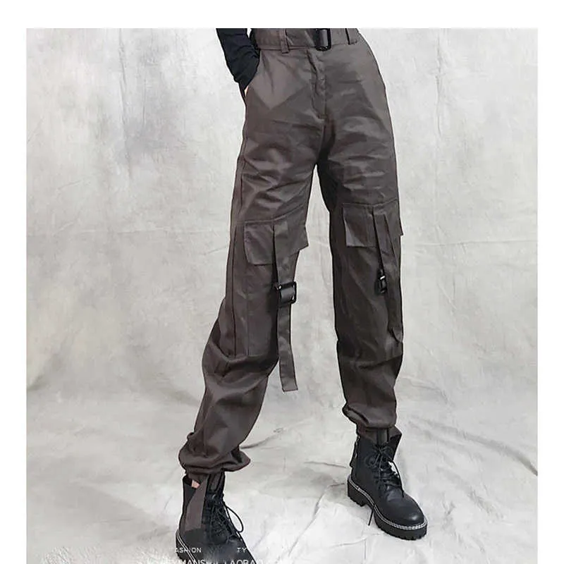 Harajuku Streetwear Cargo Pant Casual Jogger Jogginghose Hohe Taille Lose Weibliche Hose Koreanische Pantalon Gürtel 210531