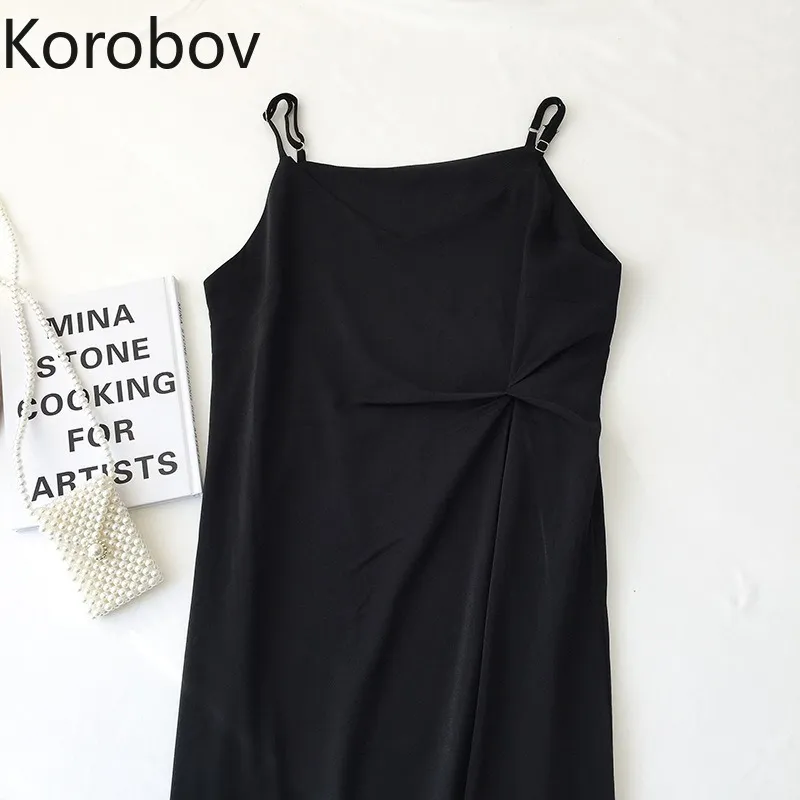 Korobov été nouveauté solide Sexy robe plage Style Spaghetti sangle Vestidos Mujer mode froncé femmes robes 210430