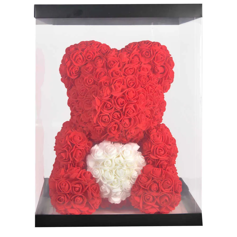 Dropshiping Luxury Rose Bear Cuore Teddy Bear Rose PE artificiali Fiori Matrimonio Compleanno San Valentino Regali la festa della mamma le donne 210624