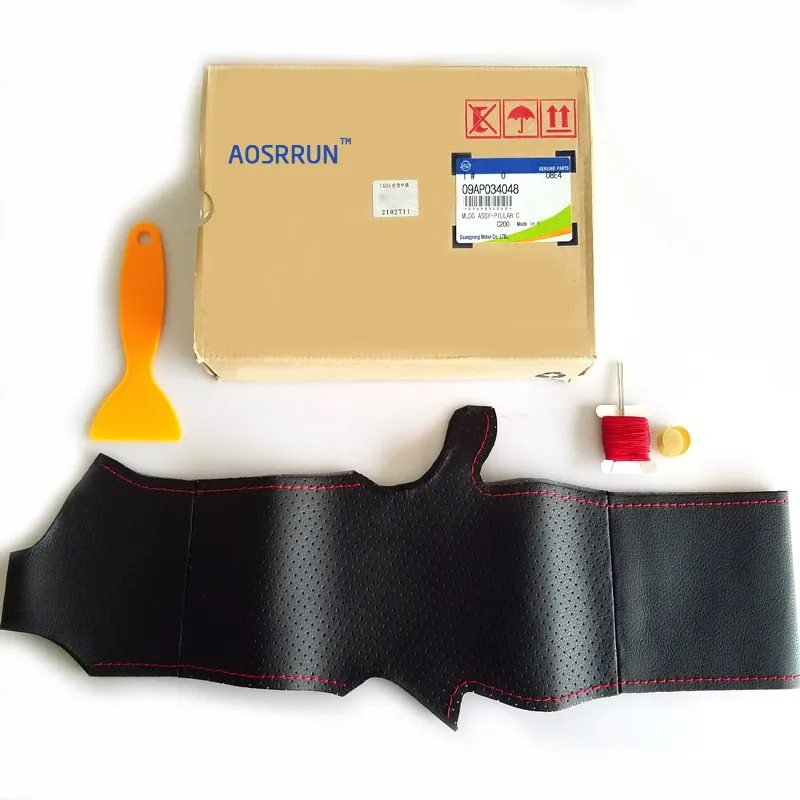 AOSRRUN IX45 Santa Fe 2013 2015 2015 2016 자동차 액세서리에 대한 검은 가죽 핸드 스티브 스티어링 휠 커버