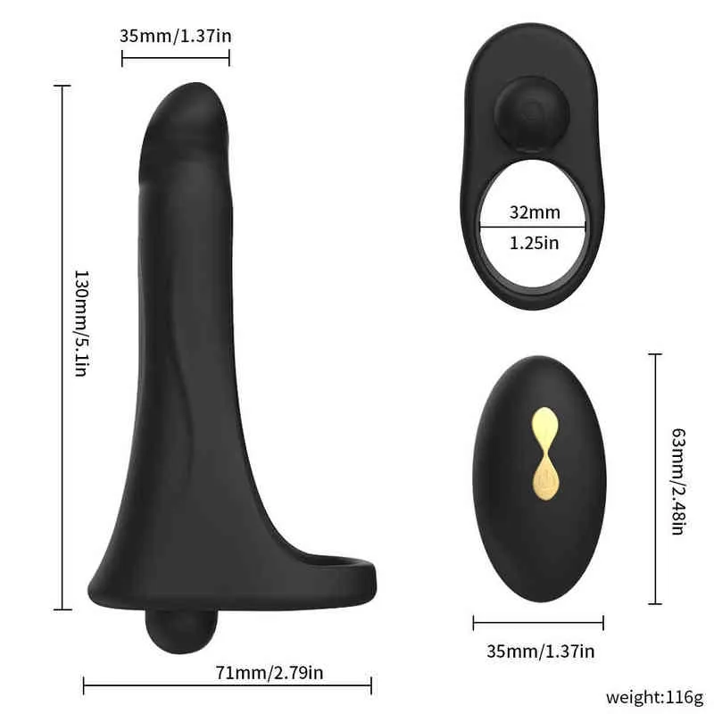 NXY Vibrators Sex Fjärrkontrollband på Penis Double Penetration Leksaker för par Ring Erection Vagina Plug 1220