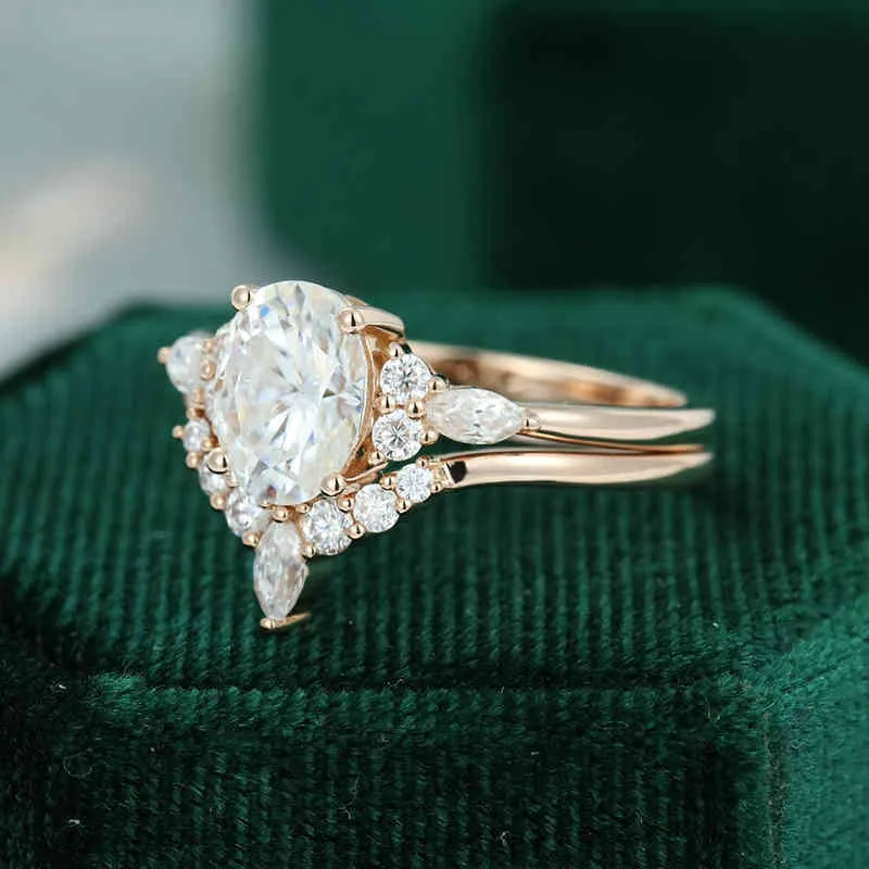 CXSJEREMY 14K ROSE GOUD BRIDAL SET 15CT OVAL CUT 68 mm Moissanite verlovingsring Wedding Band Women Antique Rings6363232