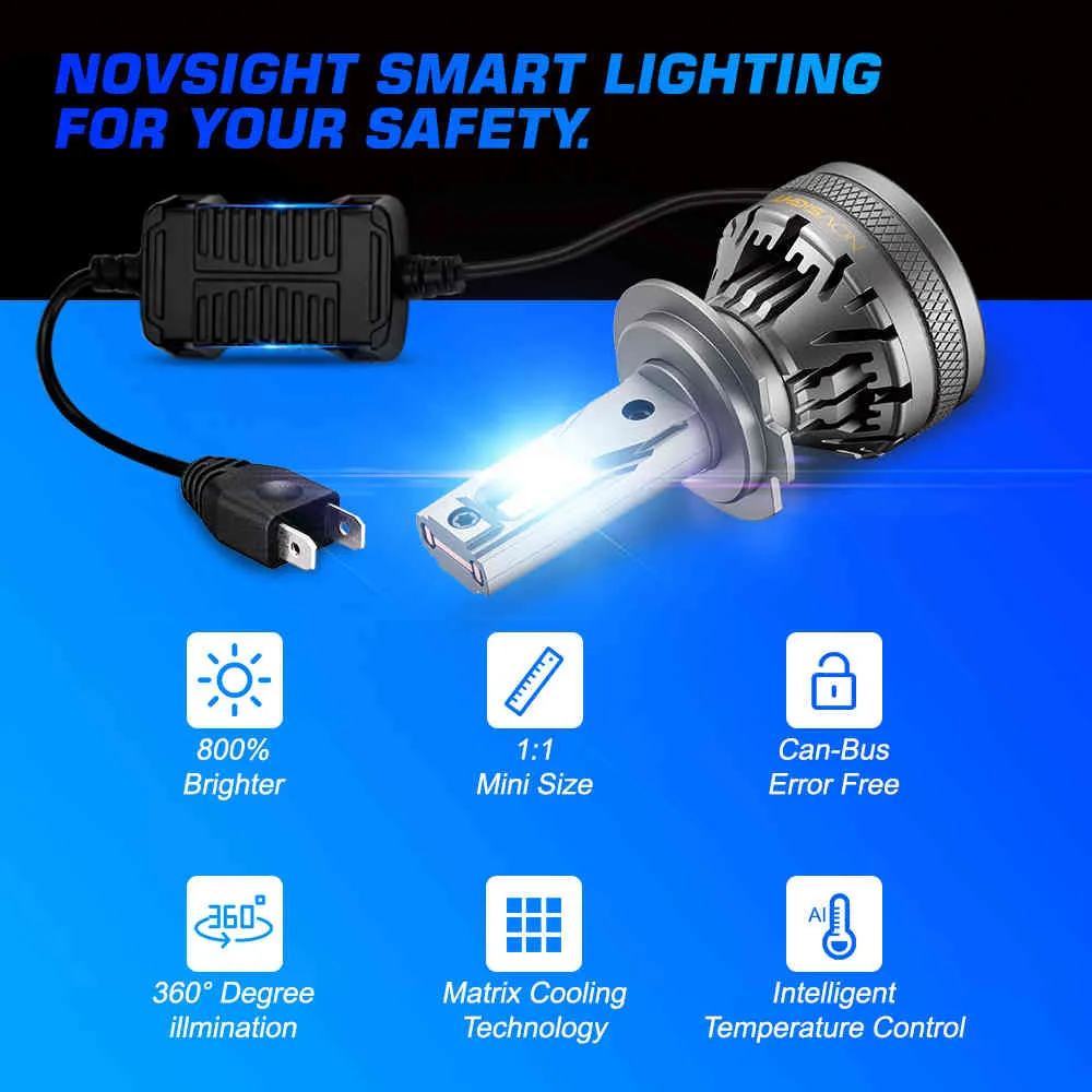 Novsight H7 LED سيارة المصباح المصابيح H4 H11 H8 H9 H1 H1 9004 9005 9006 9007 120W 22000LM وحدة فك الترميز السيارات المصباح 6500K أضواء الضباب