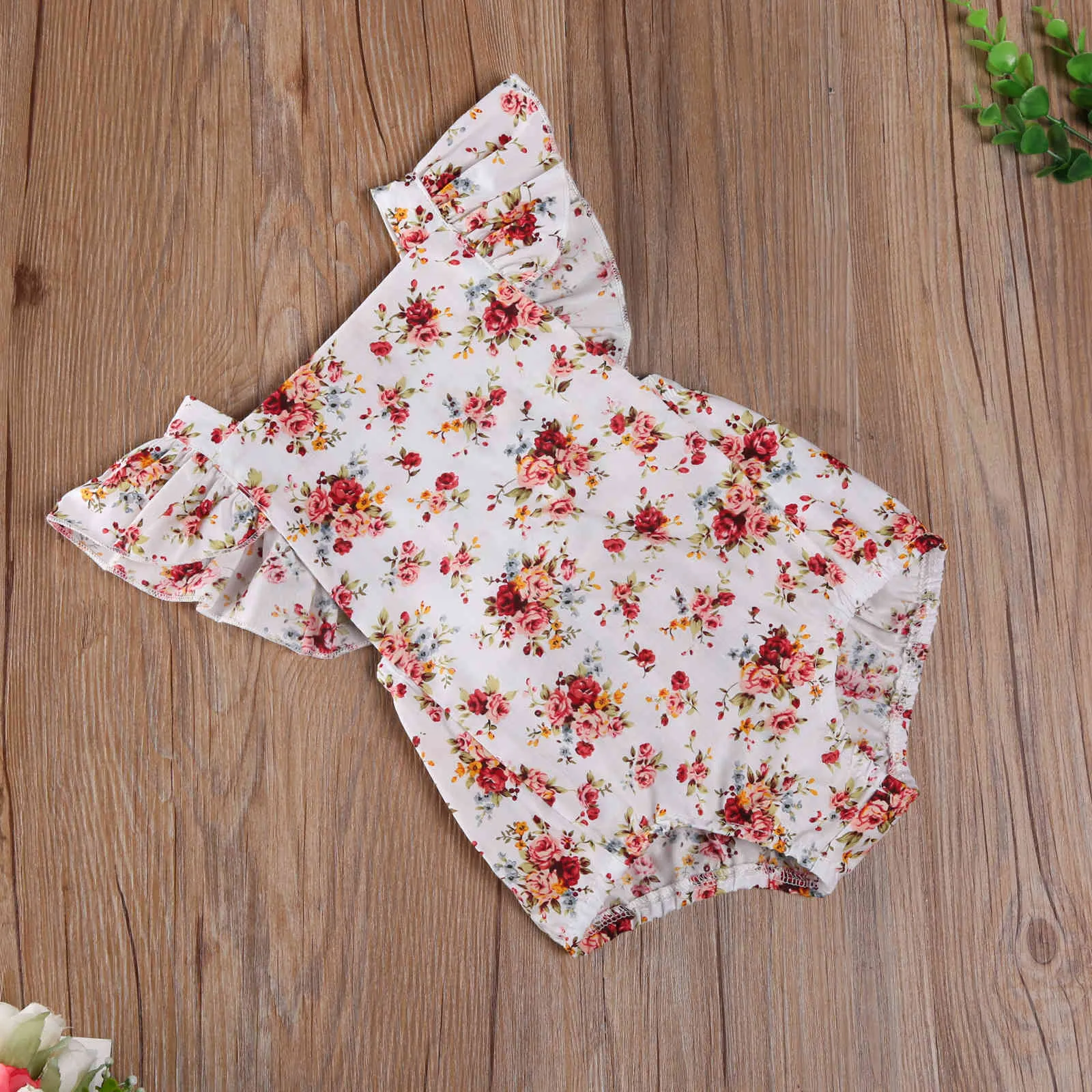 0-18M Summer Flower Born Baby Girl Volants Rompers Dos Nu Bow Combinaison Sunsuit Vêtements Ensemble 210515