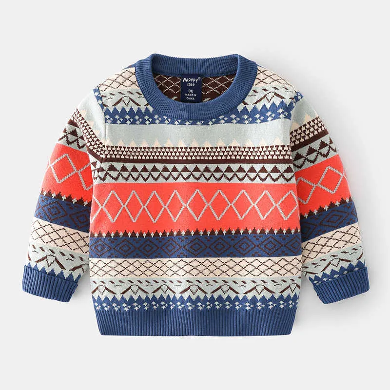 Vinter tröja pojkar Jacquard pullover kläder 2-7 år gamla barn höst långärmad mode tröja tjock pojke tecknad botten y1024