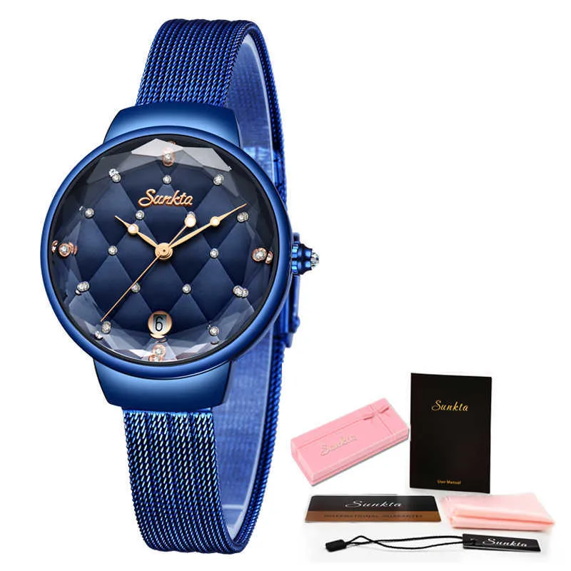 Kvinnor Fashion Blue Quartz Watch Lady Casual Waterproof Simple Wristwatch Present till Girls Wife Saat Relogio Feminino Box 210624194D