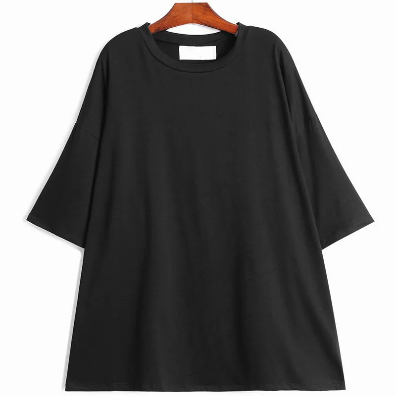 [EAM]女性黒模様スプライスビッグサイズカジュアルTシャツラウンドネックハーフスリーブファッションスプリングサマー1DD7771 21512