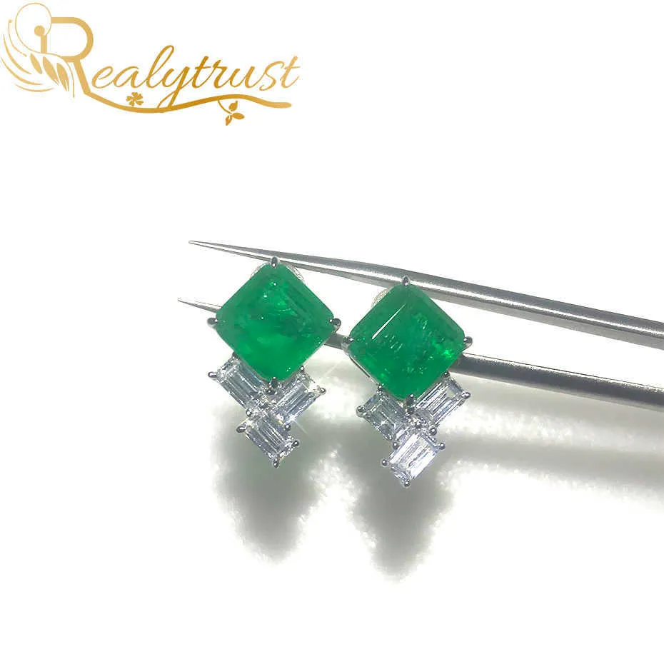 RealLytrust Fashion 99mm Square Synthesis Colombian Emerald Stud Earrings Silver 925 Jewelry Women Wedding Party 2106166807353