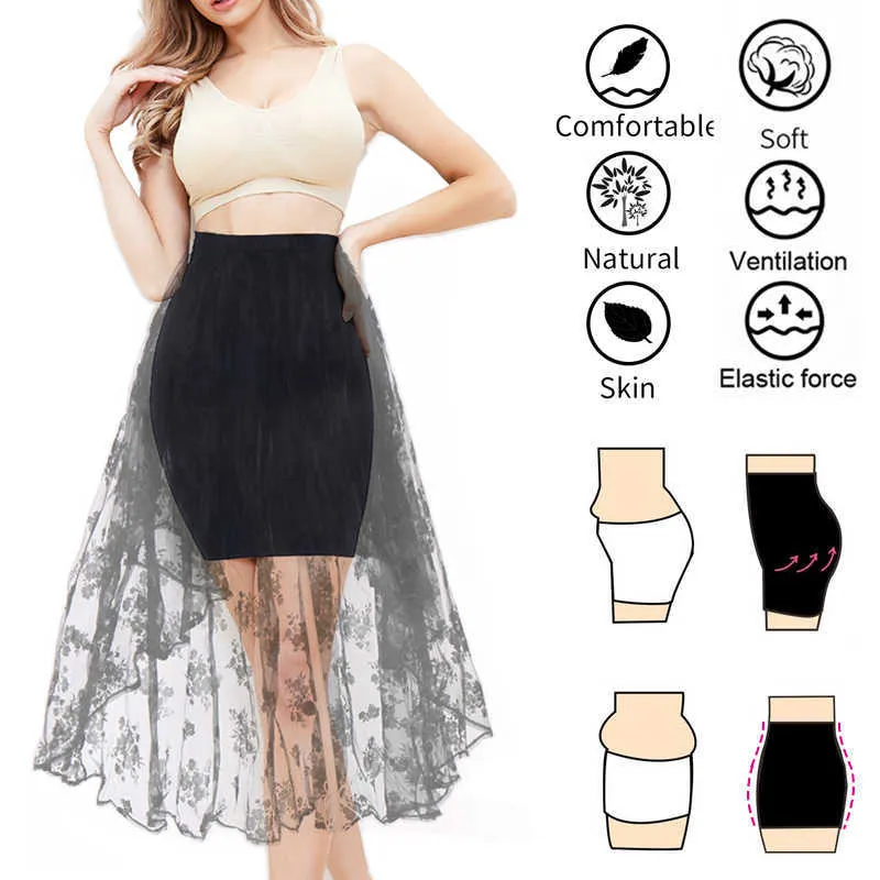 Hög midja mage kontroll slips kvinna sömlös bantning halv glida underkläder shapewear body shaper underdress petticoat shapers