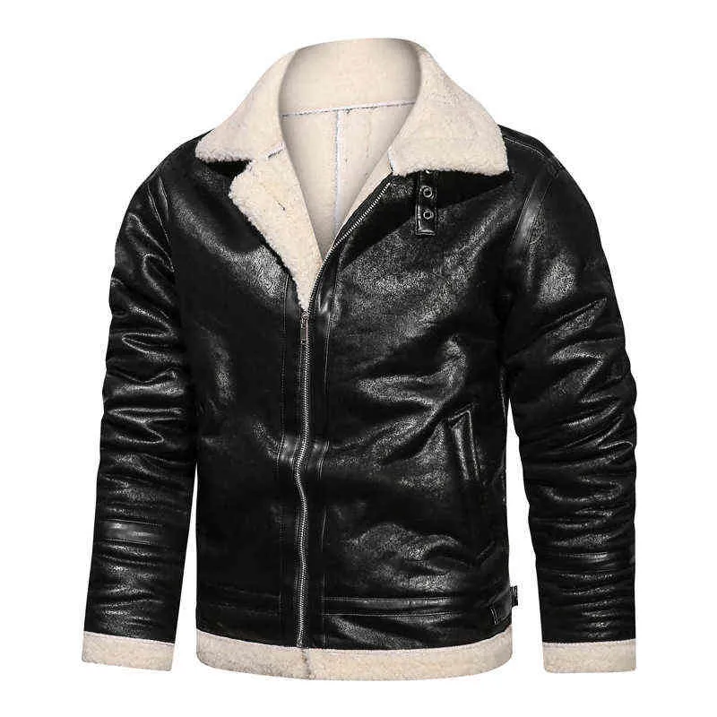Fur Leather Jacket Mäns Bomber Jacka Oversized High Quality Casual Jacket Men Kläder Mode Outwear Overcoat 211111