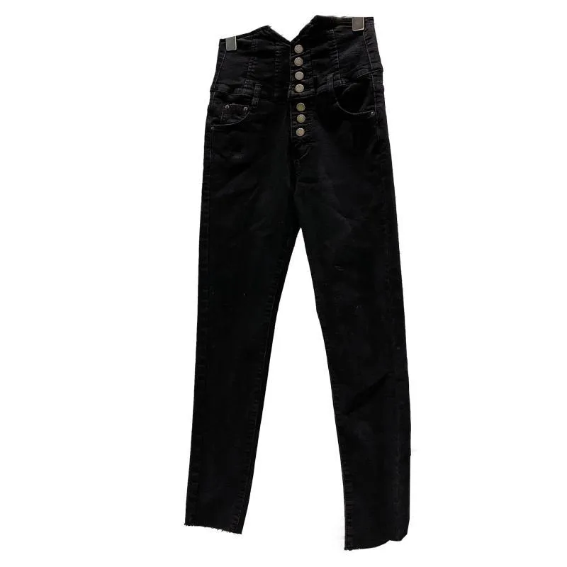 Hiver femmes jeans mode simple rangée bouton en métal taille haute mince en peluche décontracté Denim crayon pantalon RD773 210427