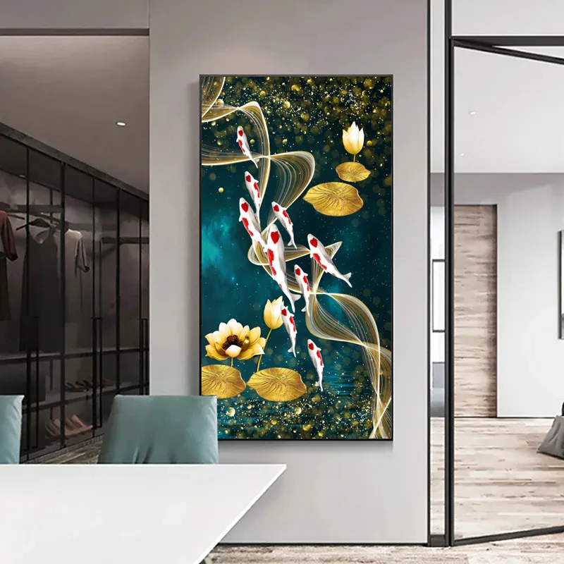 Golden Fish Painting On Canvas Wall Art Pictures For Living Room Animal Posters And Prints Abstract Modern Home Decoration