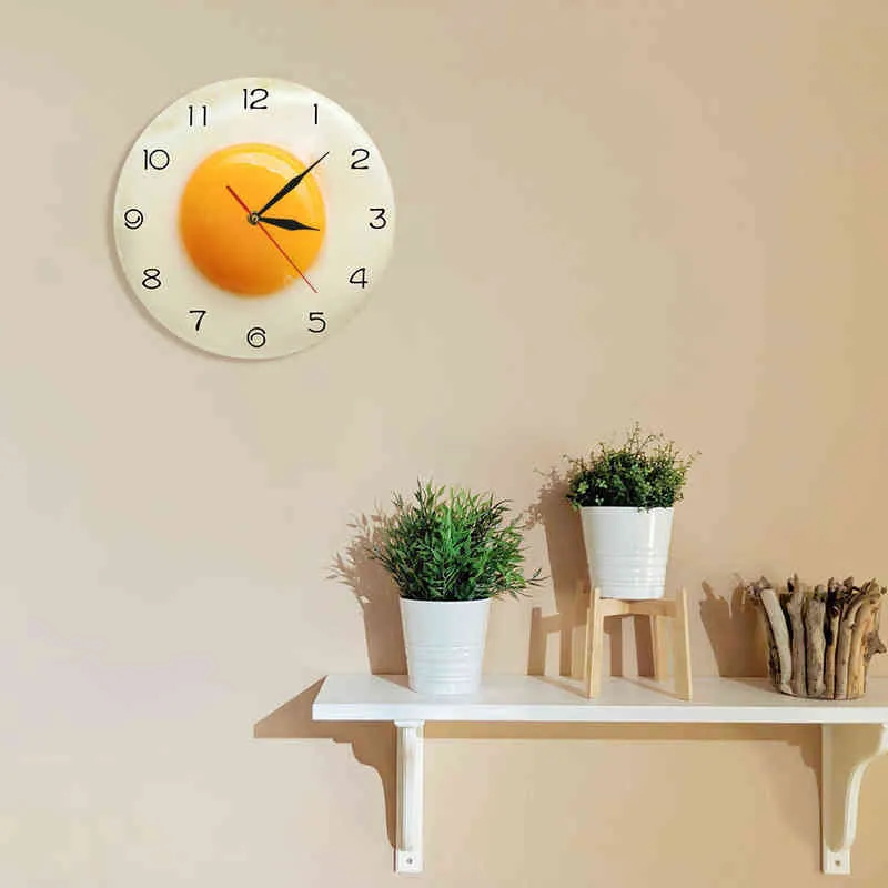 Horloge murale de cuisine avec œufs frits, Design plat 3D, petit déjeuner, nourriture, Art, salle à manger, décoration intérieure, montre silencieuse, 220115