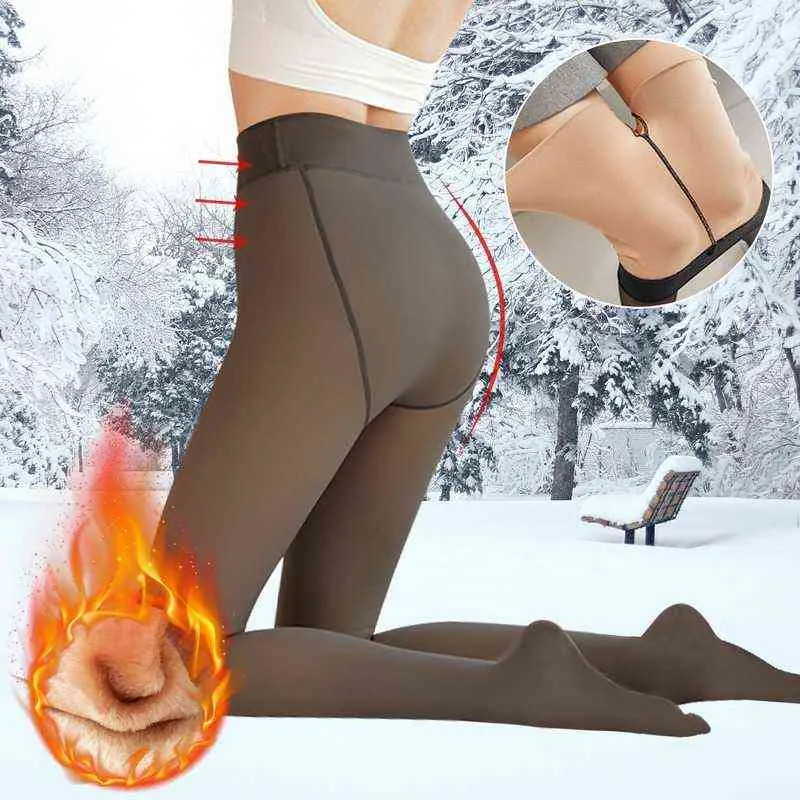 Försäljning Vinter Fake Translucent Leggings Women High Waist Slim Sexy Tight Leggins Elasticity Plus Velvet Warm 211215