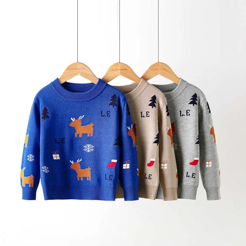 2021 Boys Sweaters Children Printing Pullover Kids Clothes Autumn Winter Cotton Long Sleeve Tops Girls Knitted Sweaters Clothes Y1024