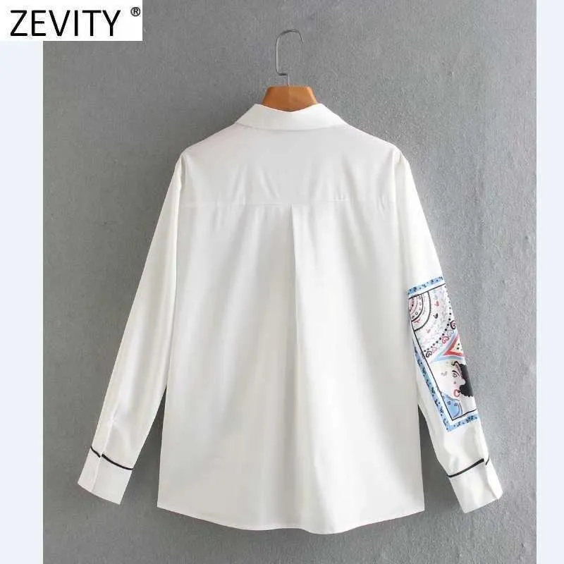 Zevity Femmes Mode Position Fille Imprimer Blanche Blouse Blouse Bureau Lady Longue Manches Business Shirts Chic Blusas Tops LS7526 210603