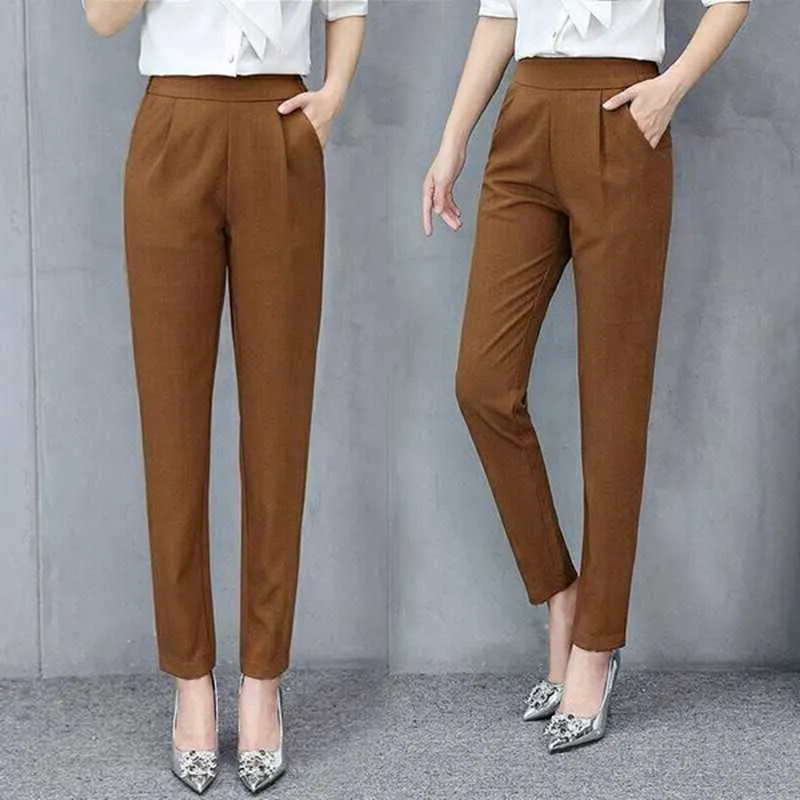 2021 Nya byxor passar höga midjabyxor kvinnor mode kontorsbyxor chic elegant solid färg casual kvinna byxor # f3 q0801
