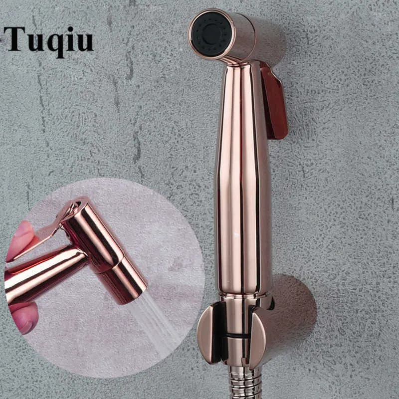 Tuqiu Hand Held Bidet Sprayer Douche Toilet Kit Rose Gold Brass Shattaf Shower Head Set di rame Jet Bidet Rubinetto Set 210724