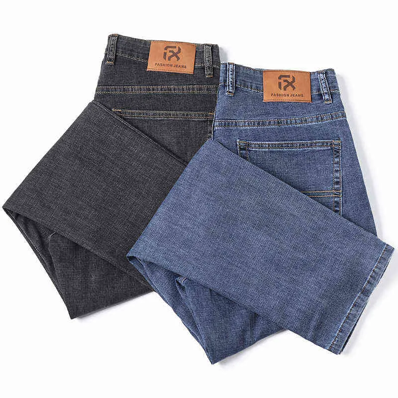 Jeans droits pour hommes, grande taille 42 44, décontracté, extensible, Simple, classique, ample, confortable, pantalon en Denim, vêtements de marque pour hommes G0104