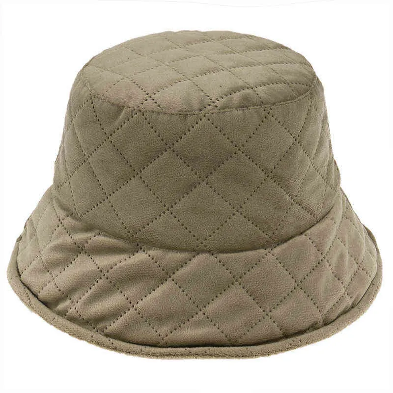 2022新しい女性の冬のバケツの帽子は、女の子の秋と冬のファッションの綿のパナマヒップホップの帽子キャップG220311のための子羊のウールを感じました