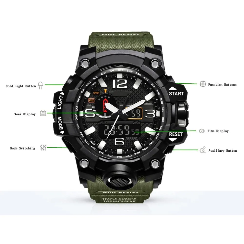 Nouveaux hommes de sport militaire montres analogique numérique LED montre THOCK résistant montres hommes électronique silicone montre boîte-cadeau Mo323z