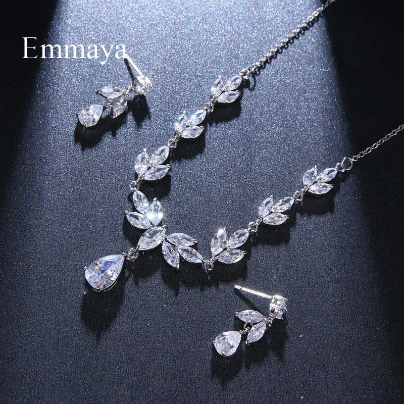 エマヤ新しい花 - 女性のための繊細なイヤリングとネックレスの立方体ジルコンファッションステートメントエレガントなジュエリーセットH1022