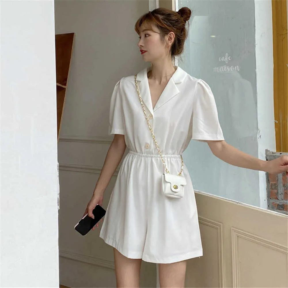 Office Lady Jumpsuits Women Korean Style Hög midja Kort ärm Hasse Plus Size 3XL Fashion Loose Solid Casual Playsuits 210619