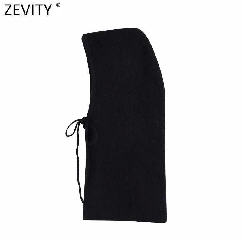 Zevity, suéter de punto con capucha y cordones a la moda para mujer, jerséis casuales de diseño elegante para mujer, Tops negros de calle alta para mujer S558 210603