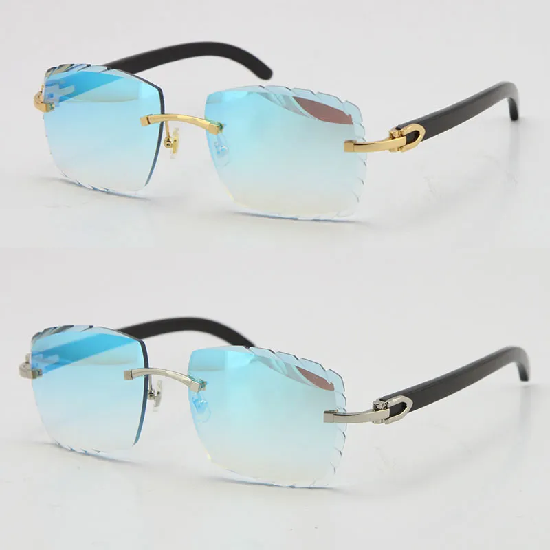 Selling 3524012 Rimless Original Black Buffalo Horn Sunglasses carving Lens Unisex driving glasses C Decoration gold metal frame E274v